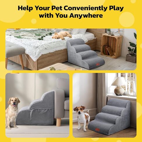 LOOBANI Dog Steps for High Bed - 30 inches High 6 Steps Dog Stairs for Bed, DIY Spliced Sturdy Pet Stairs, Soft Foam Dog Ramp for Small Dog, Injured, Older Pets - Grey 6 Tiers in Saudi Arabia
