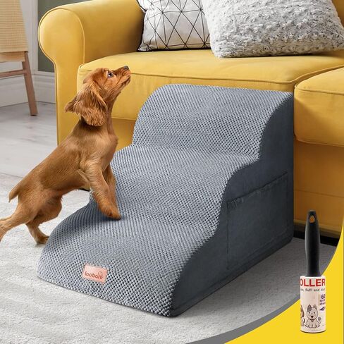 LOOBANI Dog Steps for High Bed - 30 inches High 6 Steps Dog Stairs for Bed, DIY Spliced Sturdy Pet Stairs, Soft Foam Dog Ramp for Small Dog, Injured, Older Pets - Grey 6 Tiers in Saudi Arabia