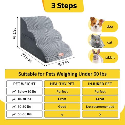LOOBANI Dog Steps for High Bed - 30 inches High 6 Steps Dog Stairs for Bed, DIY Spliced Sturdy Pet Stairs, Soft Foam Dog Ramp for Small Dog, Injured, Older Pets - Grey 6 Tiers in Saudi Arabia