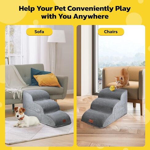 LOOBANI Dog Steps for High Bed - 30 inches High 6 Steps Dog Stairs for Bed, DIY Spliced Sturdy Pet Stairs, Soft Foam Dog Ramp for Small Dog, Injured, Older Pets - Grey 6 Tiers in Saudi Arabia