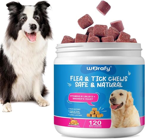 الوقاية من البراغيث والقراد للكلاب، علاجات البراغيث والقراد القابلة للمضغ، 120 قطعة من مكملات التحكم في البراغيث والقراد للكلاب، مضغ البراغيث والقراد للكلاب، حبوب البرغوث الفموية للكلاب (نكهة الدجاج) in Kuwait