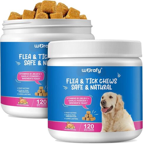 الوقاية من البراغيث والقراد للكلاب، علاجات البراغيث والقراد القابلة للمضغ، 120 قطعة من مكملات التحكم في البراغيث والقراد للكلاب، مضغ البراغيث والقراد للكلاب، حبوب البرغوث الفموية للكلاب (نكهة الدجاج) in Kuwait