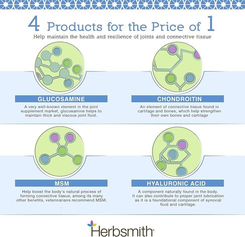 لزوجة الكلاب الصغيرة من هيربسميث - دعم المفاصل الطبيعي 4 في 1 للكلاب - مضغ العناية بمفاصل الكلاب مع الجلوكوزامين وحمض الهيالورونيك والكوندرويتين وMSM - فيتامينات للكلاب للورك والمفاصل - 30 قطعة مضغ صغيرة in Kuwait