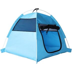 WeeH Small Medium Pet House Dog Cage Folding Outdoor Cat Bed Pad for Travel - Pop Up Dog Cat Tent Camping Beach Sun Shelter (Blue)