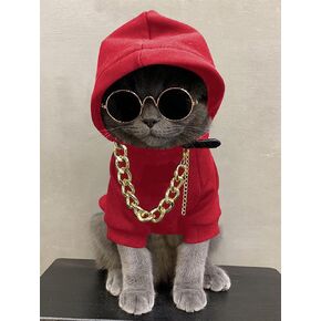 QWINEE 3Pcs Dog Hoodie Cat Apparel Dog Custume Set with Necklace and Sunglasses Pet Clothes for Puppy Small Medium Dogs Cats Grey S