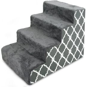 Best Pet Supplies, Inc. USA Made Pet Steps/Stairs with CertiPUR-US Certified Foam for Dogs & Cats by Best Pet Supplies - Gray Lattice Print, 4-Step (H: 18") (ST255T-M) in Kuwait