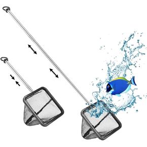 Aquarium Fish Net with Extendable Stainless Steel Long Handle, Fine Mesh Fish Net for Fish Tank Betta Fish Net