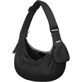 MOSISO Small Dog Cat Carrier Sling Bag, Pet Carrier Tote Bag Hands Free Adjustable Padded Strap Breathable Polyester Soft Carrying Travel Shoulder Bag with Front Pocket for Dogs Cats, Black