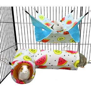 Guinea Pig Rat Corner Tunnel & Tubes Bunkbed Hammock, Guinea Pig Hideout for Small Pet Hedgehog Piggy Hamster Hide(1. Hammock&Tunnel-Dinosaur) in Saudi Arabia