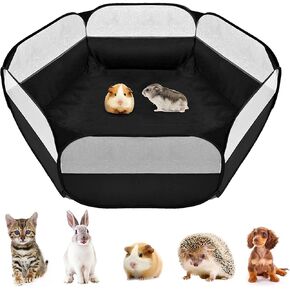 Small Animals Playpen, Breathable & Waterproof Pet Playpen Cage Tent with Zippered Cover Outdoor/Indoor Portable Fence Tent for Puppy/Kitten/Rabbits/Hamster/Chinchillas/Guinea Pig (Black)