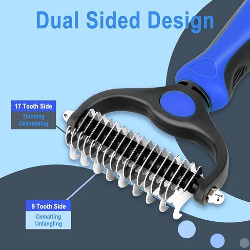 Ctemnpho Double Sided Shedding and Dematting Undercoat Rake Comb for Dogs and Cats, Safe and Effective Hair Dematting Tool for Mats&Tangles Removing, Extra Wide, Free Pet Nail Clippers and File in Kuwait