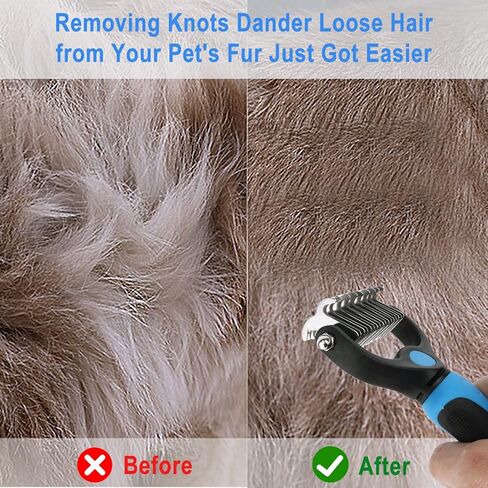 Ctemnpho Double Sided Shedding and Dematting Undercoat Rake Comb for Dogs and Cats, Safe and Effective Hair Dematting Tool for Mats&Tangles Removing, Extra Wide, Free Pet Nail Clippers and File in Kuwait