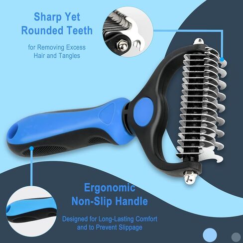 Ctemnpho Double Sided Shedding and Dematting Undercoat Rake Comb for Dogs and Cats, Safe and Effective Hair Dematting Tool for Mats&Tangles Removing, Extra Wide, Free Pet Nail Clippers and File in Kuwait