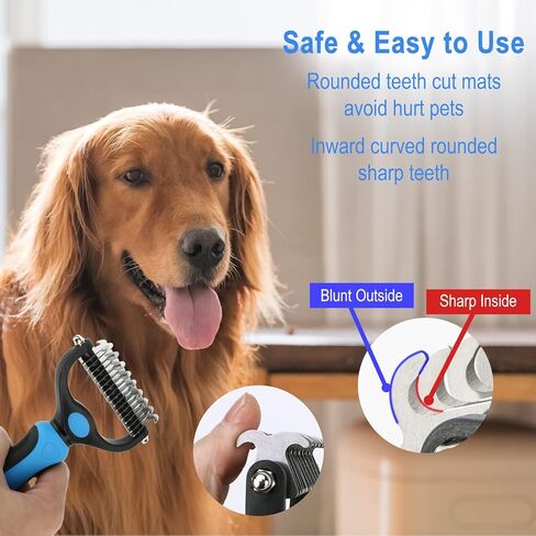 Ctemnpho Double Sided Shedding and Dematting Undercoat Rake Comb for Dogs and Cats, Safe and Effective Hair Dematting Tool for Mats&Tangles Removing, Extra Wide, Free Pet Nail Clippers and File in Kuwait