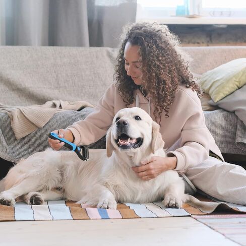 Ctemnpho Double Sided Shedding and Dematting Undercoat Rake Comb for Dogs and Cats, Safe and Effective Hair Dematting Tool for Mats&Tangles Removing, Extra Wide, Free Pet Nail Clippers and File in Kuwait