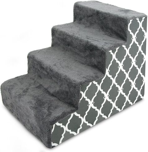 Best Pet Supplies, Inc. USA Made Pet Steps/Stairs with CertiPUR-US Certified Foam for Dogs & Cats by Best Pet Supplies - Gray Lattice Print, 4-Step (H: 18") (ST255T-M) in Kuwait