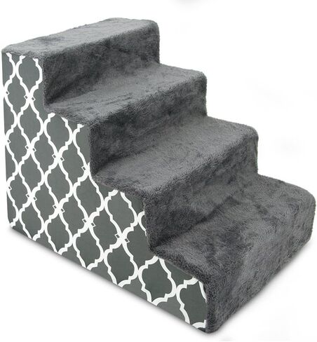 Best Pet Supplies, Inc. USA Made Pet Steps/Stairs with CertiPUR-US Certified Foam for Dogs & Cats by Best Pet Supplies - Gray Lattice Print, 4-Step (H: 18") (ST255T-M) in Kuwait