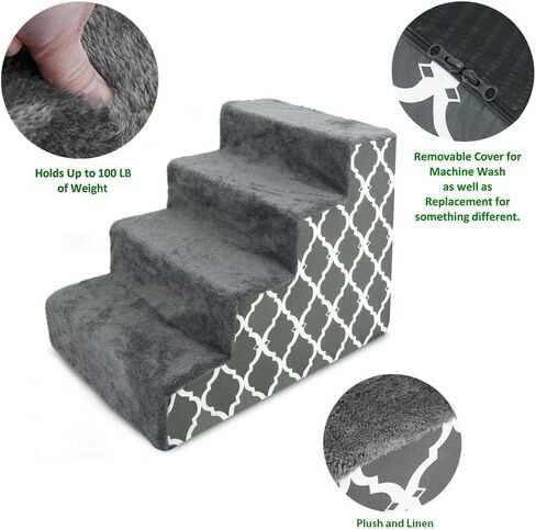 Best Pet Supplies, Inc. USA Made Pet Steps/Stairs with CertiPUR-US Certified Foam for Dogs & Cats by Best Pet Supplies - Gray Lattice Print, 4-Step (H: 18") (ST255T-M) in Kuwait