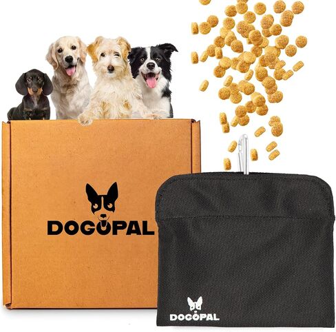 حقيبة مكافآت الكلاب من دوجوبال - أكياس مكافآت لتدريب الحيوانات الأليفة - ملحقات مشي الكلاب والسفر - سهولة الوصول بيد واحدة إلى المكافآت من الحقيبة (أسود، صغير) in Kuwait