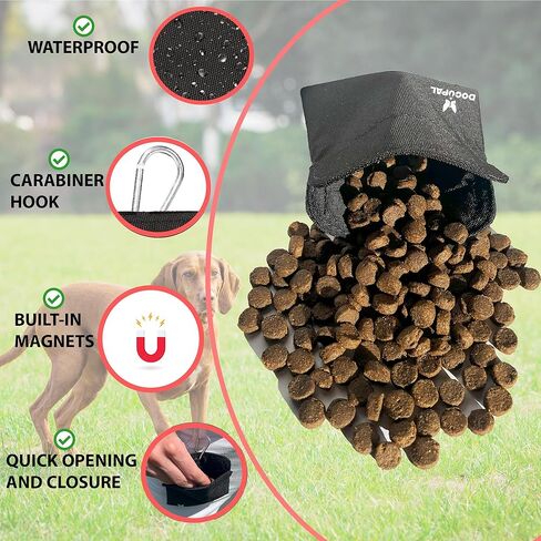 حقيبة مكافآت الكلاب من دوجوبال - أكياس مكافآت لتدريب الحيوانات الأليفة - ملحقات مشي الكلاب والسفر - سهولة الوصول بيد واحدة إلى المكافآت من الحقيبة (أسود، صغير) in Kuwait