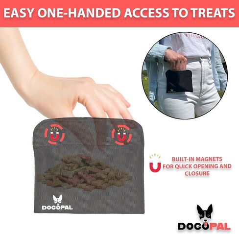حقيبة مكافآت الكلاب من دوجوبال - أكياس مكافآت لتدريب الحيوانات الأليفة - ملحقات مشي الكلاب والسفر - سهولة الوصول بيد واحدة إلى المكافآت من الحقيبة (أسود، صغير) in Kuwait