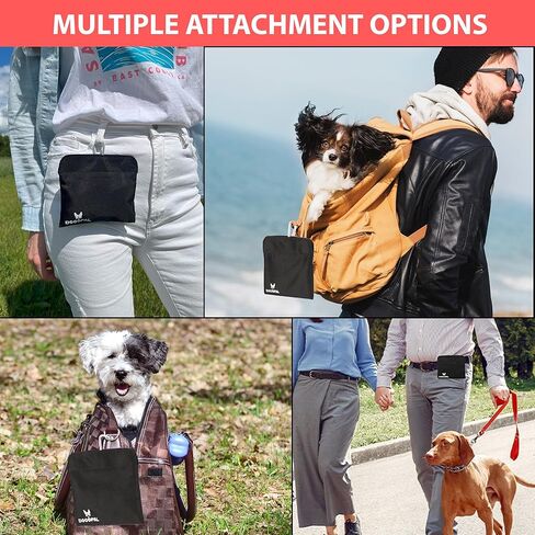 حقيبة مكافآت الكلاب من دوجوبال - أكياس مكافآت لتدريب الحيوانات الأليفة - ملحقات مشي الكلاب والسفر - سهولة الوصول بيد واحدة إلى المكافآت من الحقيبة (أسود، صغير) in Kuwait