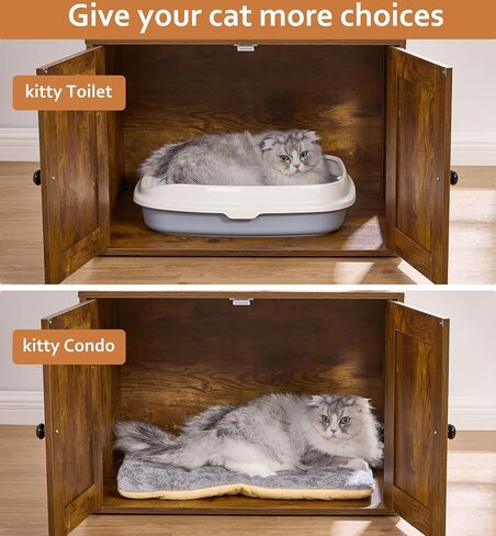 BEWISHOME Cat Litter Box Enlcosure Furniture with Cat Tree, 2-in-1 Cat Tower with Cat Washroom, Large Wooden Cat House with with Plush Perch Scratching Posts CMW04F in Saudi Arabia