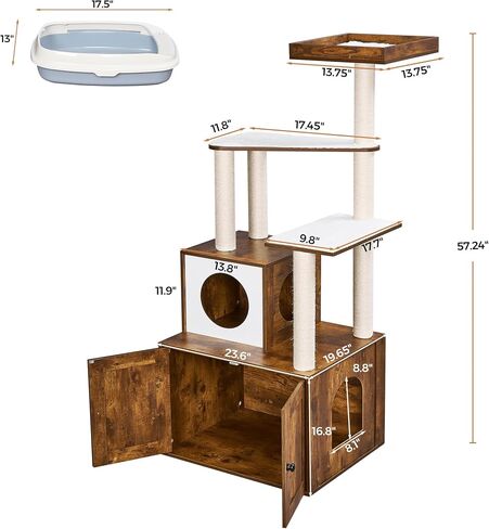 BEWISHOME Cat Litter Box Enlcosure Furniture with Cat Tree, 2-in-1 Cat Tower with Cat Washroom, Large Wooden Cat House with with Plush Perch Scratching Posts CMW04F in Saudi Arabia