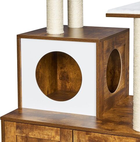 BEWISHOME Cat Litter Box Enlcosure Furniture with Cat Tree, 2-in-1 Cat Tower with Cat Washroom, Large Wooden Cat House with with Plush Perch Scratching Posts CMW04F in Saudi Arabia