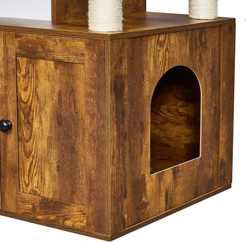 BEWISHOME Cat Litter Box Enlcosure Furniture with Cat Tree, 2-in-1 Cat Tower with Cat Washroom, Large Wooden Cat House with with Plush Perch Scratching Posts CMW04F in Saudi Arabia