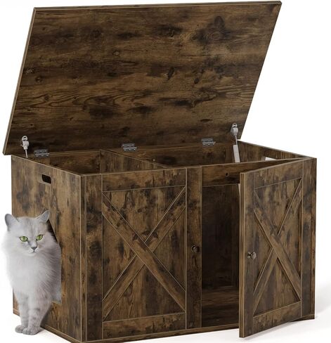 White Cat Litter Box Furniture, Adorable Wooden Pet House Cat Litter Box Enclosure with Drawer, Side Table, Indoor Pet Crate, Cat Home Nightstand, Easy to Clean in Saudi Arabia