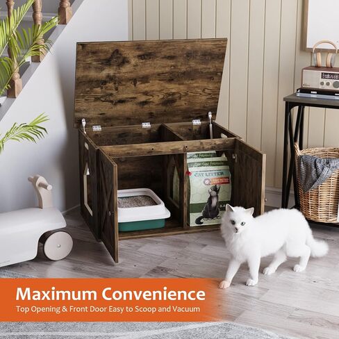 White Cat Litter Box Furniture, Adorable Wooden Pet House Cat Litter Box Enclosure with Drawer, Side Table, Indoor Pet Crate, Cat Home Nightstand, Easy to Clean in Saudi Arabia