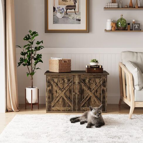 White Cat Litter Box Furniture, Adorable Wooden Pet House Cat Litter Box Enclosure with Drawer, Side Table, Indoor Pet Crate, Cat Home Nightstand, Easy to Clean in Saudi Arabia