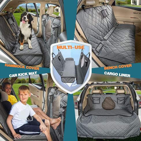 Car Seat Cover for Dogs All Covered Back Seat Cover with Mesh Window, Bench and Hammock Seat Cover Combination Detachable Pet Seat Cover Suitable for Most Vehicles (Black, X-Large) in Kuwait