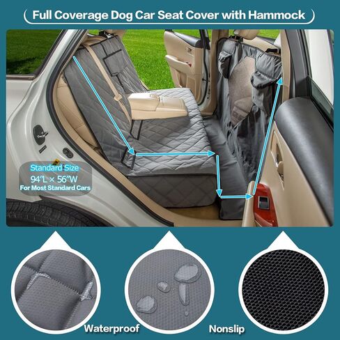 Car Seat Cover for Dogs All Covered Back Seat Cover with Mesh Window, Bench and Hammock Seat Cover Combination Detachable Pet Seat Cover Suitable for Most Vehicles (Black, X-Large) in Kuwait