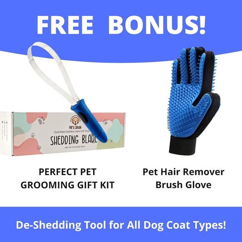 Deshedding Brush Set for Dog, Cat, Horses - Professional Pet Grooming Comb Kit - Dual-sided Stainless Steel Shedding Blade Tool For All Dogs With Pets Hair & Fur Remover Mitten Glove in Saudi Arabia