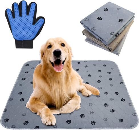 3 Pcs Pet Washable Pee Pads 30*36 & Pet Grooming Gloves, Reusable Pee Pads for Dogs, Non-Slip Pet Training Pads, Puppy Pads with Waterproof Bottom for Small Medium Large Dogs in Kuwait