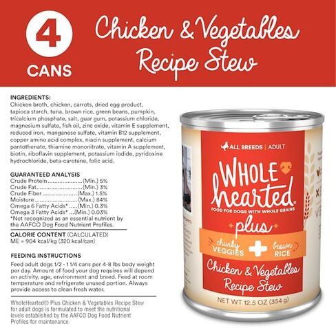 WholeHearted Plus Wet Dog Food Variety Pack for All Life Stages, 12.5 oz., Count of 12 in Kuwait