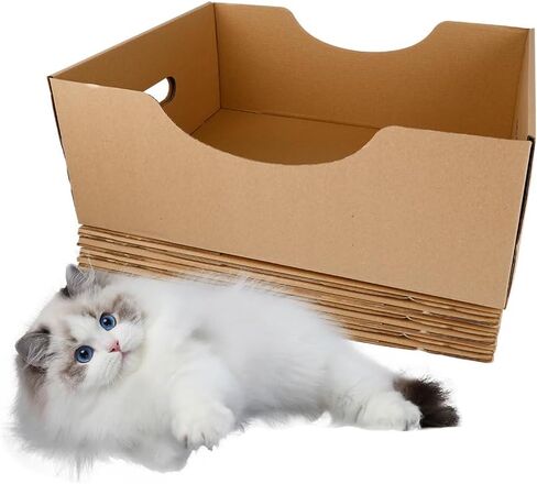 صندوق فضلات القطط للاستعمال مرة واحدة: 10 قطع من وعاء فضلات القطط الورقية المحمولة للسفر / الداخل - بطانة صندوق فضلات من الورق المقوى مع مقابض للقطط الصغيرة والارانب والخنزير الغيني in Kuwait