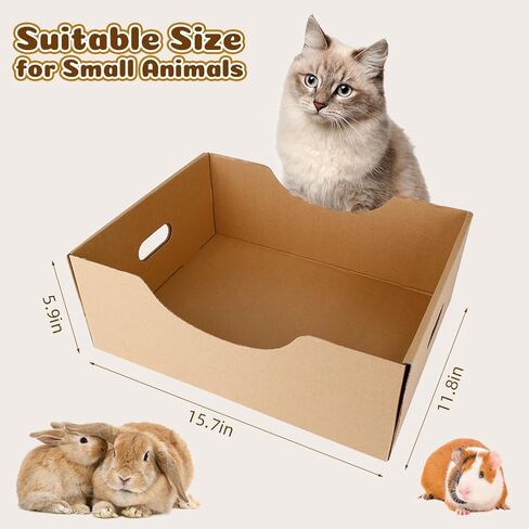 صندوق فضلات القطط للاستعمال مرة واحدة: 10 قطع من وعاء فضلات القطط الورقية المحمولة للسفر / الداخل - بطانة صندوق فضلات من الورق المقوى مع مقابض للقطط الصغيرة والارانب والخنزير الغيني in Kuwait