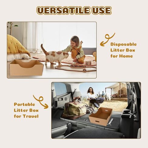 صندوق فضلات القطط للاستعمال مرة واحدة: 10 قطع من وعاء فضلات القطط الورقية المحمولة للسفر / الداخل - بطانة صندوق فضلات من الورق المقوى مع مقابض للقطط الصغيرة والارانب والخنزير الغيني in Kuwait