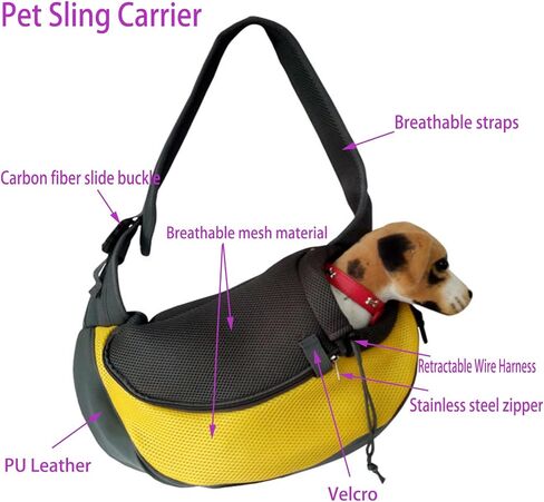 كيو تشينغج حامل للكلاب والقطط والحيوانات الاليفة، حزام قابل للتعديل وجسم شبكي جيد التهوية، شنطة حمل امنة للسفر للكلاب والقطط والارانب، اسود، للحيوانات الاليفة 5-10 باوند in Kuwait
