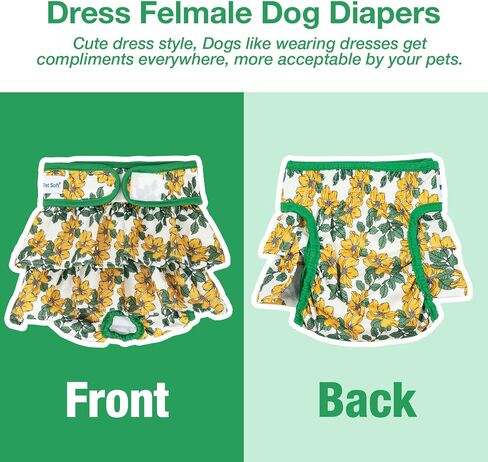 Pet Soft Female Dog Diapers - 3Pack Washable Dress-Style Dog Diapers Female for Girl Dog in Heat - Reusable Dog Period Panties|Puppy Diapers Female (Ocean, S) in Kuwait