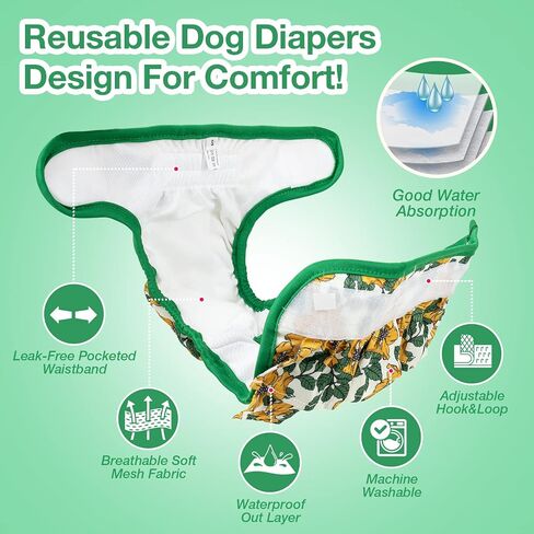 Pet Soft Female Dog Diapers - 3Pack Washable Dress-Style Dog Diapers Female for Girl Dog in Heat - Reusable Dog Period Panties|Puppy Diapers Female (Ocean, S) in Kuwait