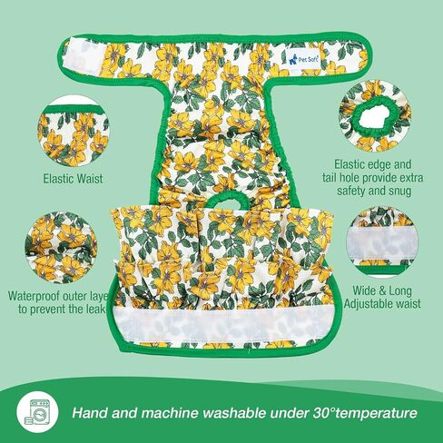 Pet Soft Female Dog Diapers - 3Pack Washable Dress-Style Dog Diapers Female for Girl Dog in Heat - Reusable Dog Period Panties|Puppy Diapers Female (Ocean, S) in Kuwait