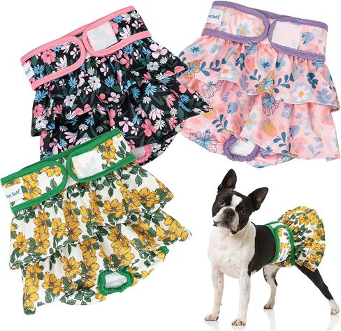 Pet Soft Female Dog Diapers - 3Pack Washable Dress-Style Dog Diapers Female for Girl Dog in Heat - Reusable Dog Period Panties|Puppy Diapers Female (Ocean, S) in Kuwait