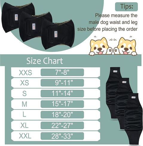 Premium Male Dog Wraps - High Absorbency Male Dog Diapers (Pack of 3) - Washable Belly Band for Male Dogs Incontinence and Puppy Training (Bear, XS) in Kuwait