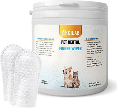 مناديل مبللة لتنظيف اسنان الكلاب والقطط من كيلاب، تزيل رائحة الفم الكريهة والجير وتراكم الجير، فرشاة اسنان للكلاب والقطط، مناديل للعناية باللثة، 50 قطعة (زيت جوز الهند) in Kuwait