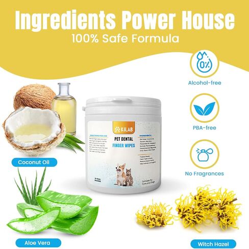 مناديل مبللة لتنظيف اسنان الكلاب والقطط من كيلاب، تزيل رائحة الفم الكريهة والجير وتراكم الجير، فرشاة اسنان للكلاب والقطط، مناديل للعناية باللثة، 50 قطعة (زيت جوز الهند) in Kuwait