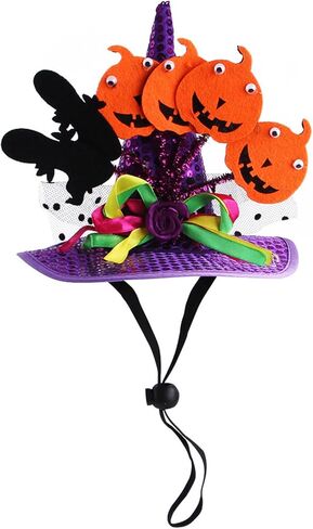 Halloween Pet Hat Adjustable Witch Hats for Cats Dogs Cute Pumpkin Purple Headwear Cosplay Costumes Adjustable Hat for Small and Medium Pets Halloween Funny Head Accessories in Saudi Arabia